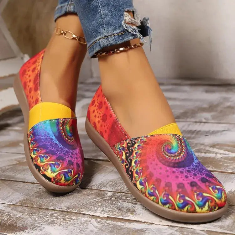 Bohemian Spiral Print Multicolor Slip-Ons.
