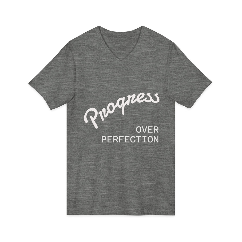 Progress Over Perfection V-Neck Tee — Inspirational Women’s Motivational T-Shirt