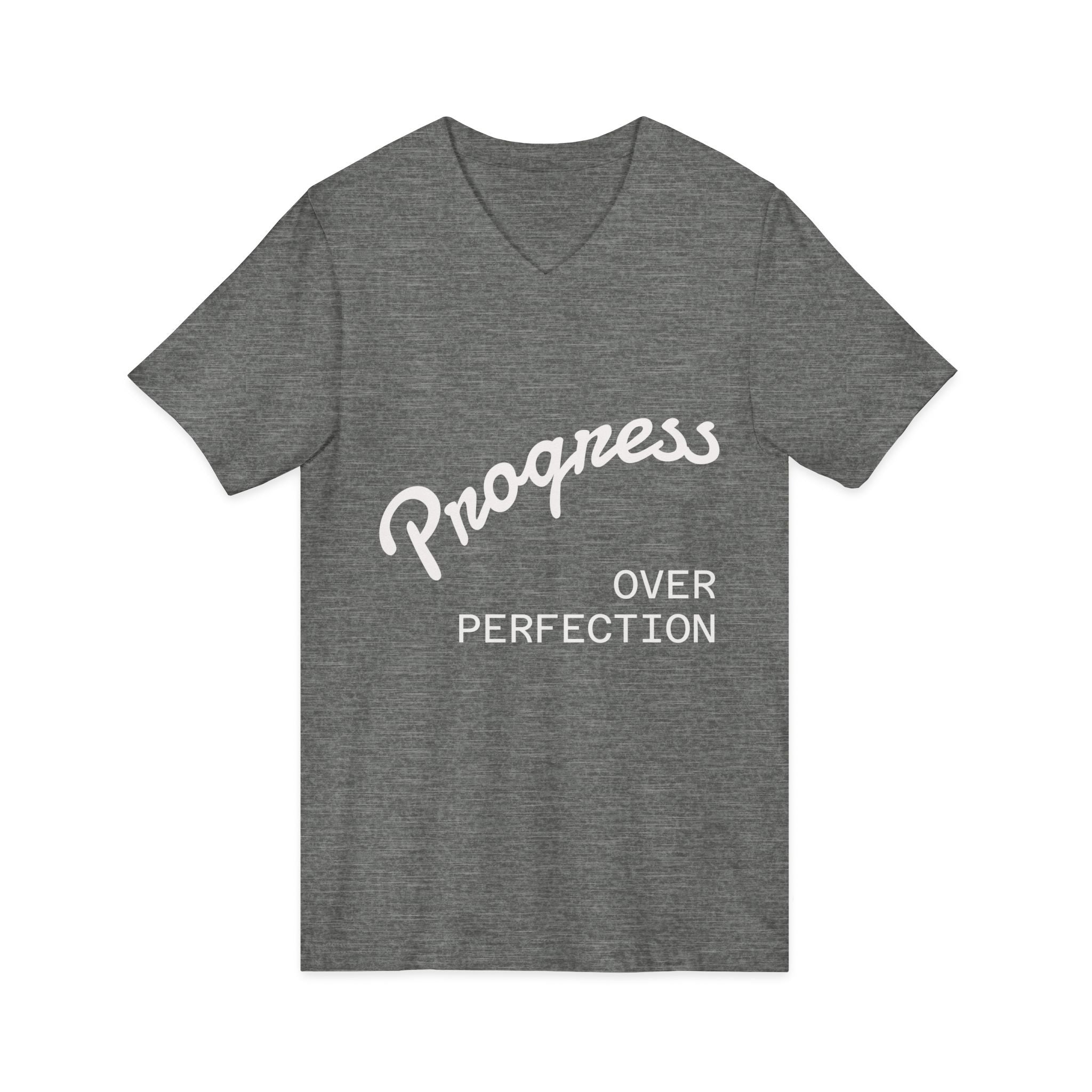 Progress Over Perfection V-Neck Tee — Inspirational Women’s Motivational T-Shirt