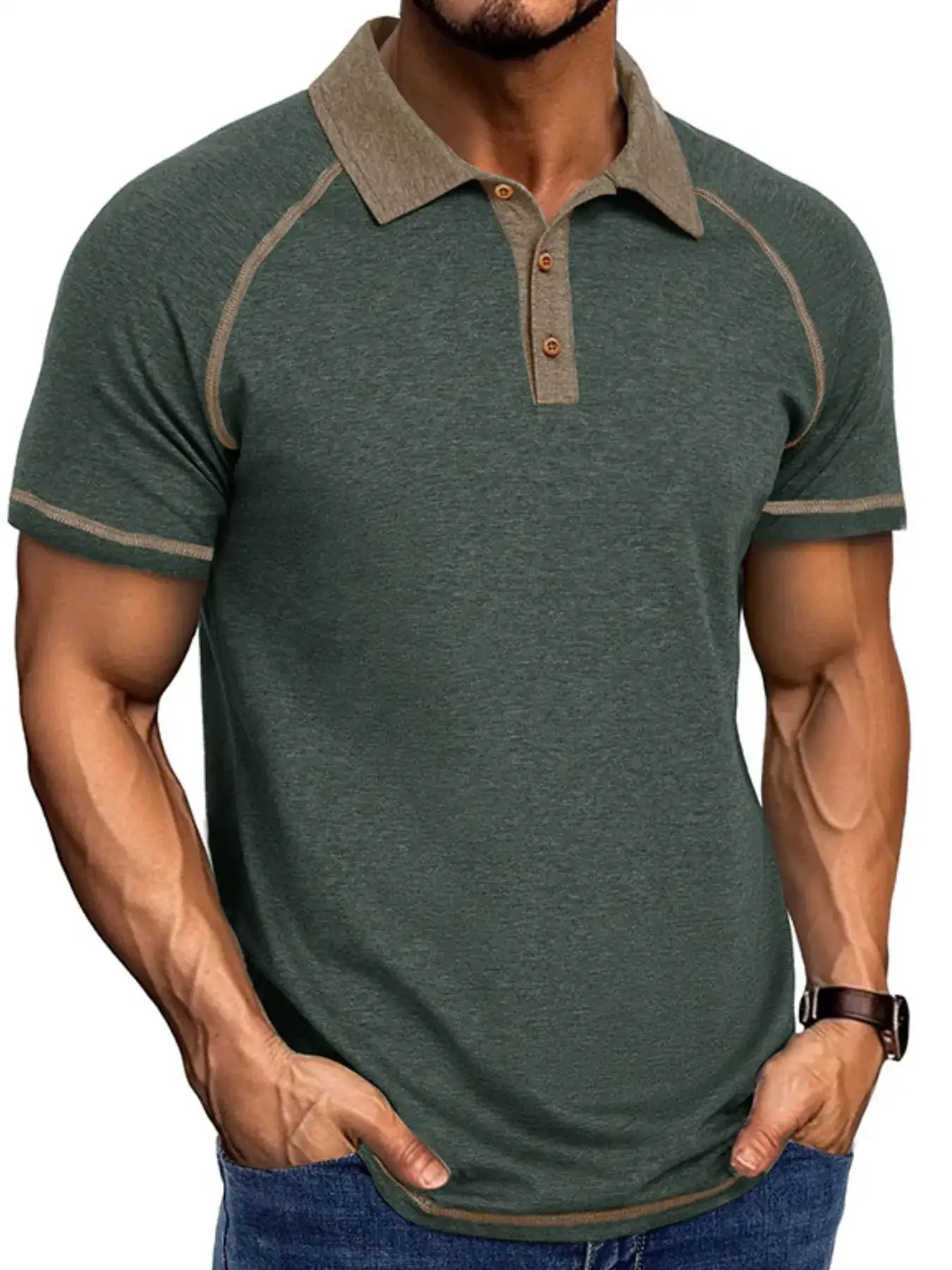 Men's Full Size Contrast Collar Short Sleeve Polo Shirt Plus Size.