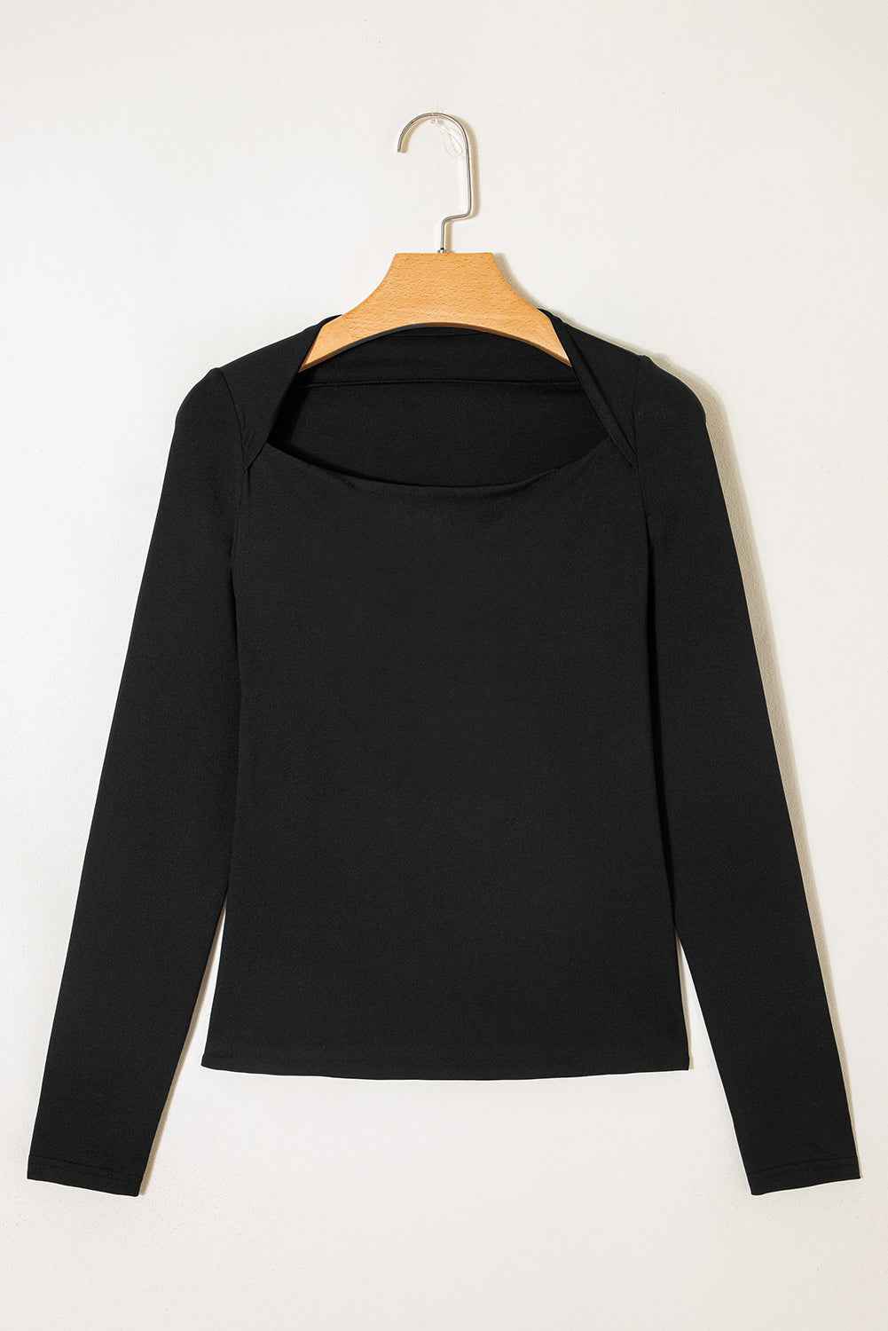 Black Crisscross Boat Neck Long Sleeve Slim Top