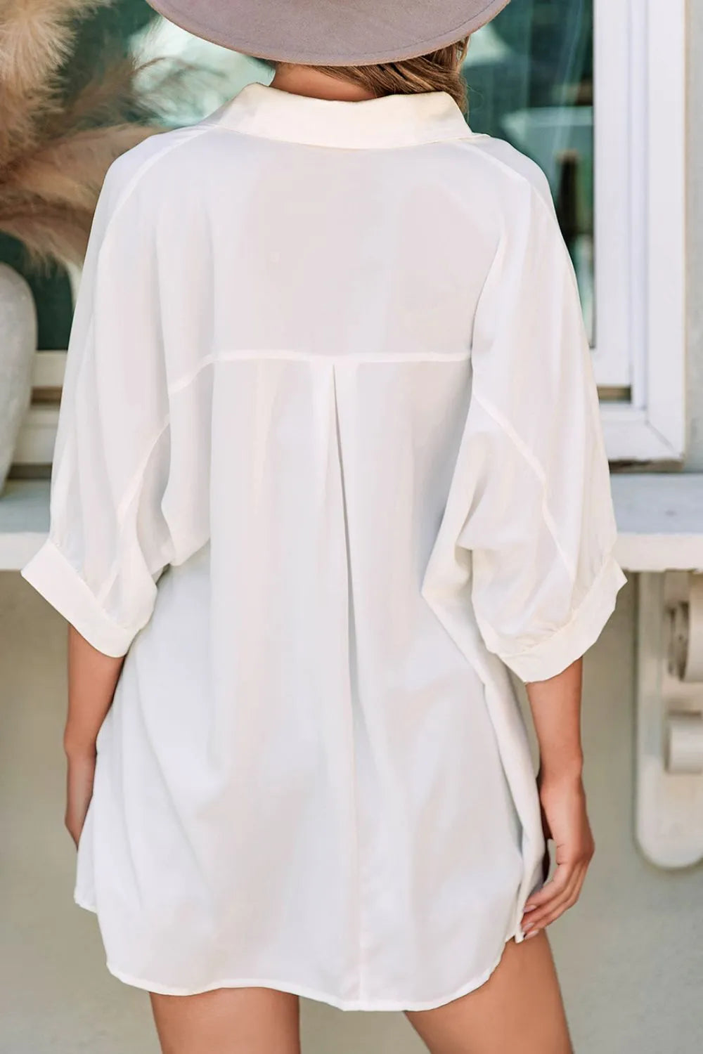 Collared Neck Three-Quarter Sleeve Shirt.