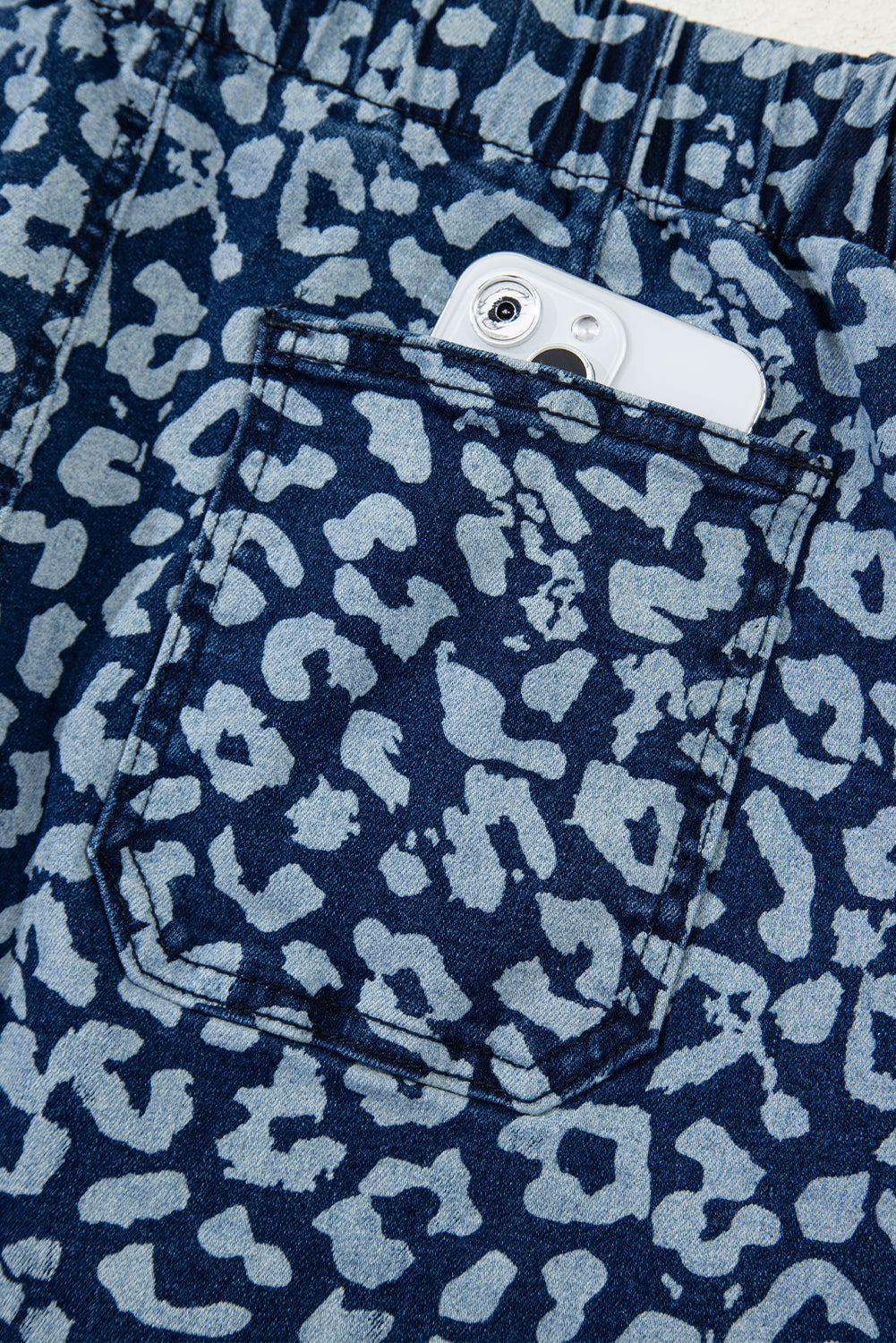 Blue Leopard Printed Drawstring Elastic Waistband Pocketed Wide Leg Jeans Dear-Lover Dropshipping