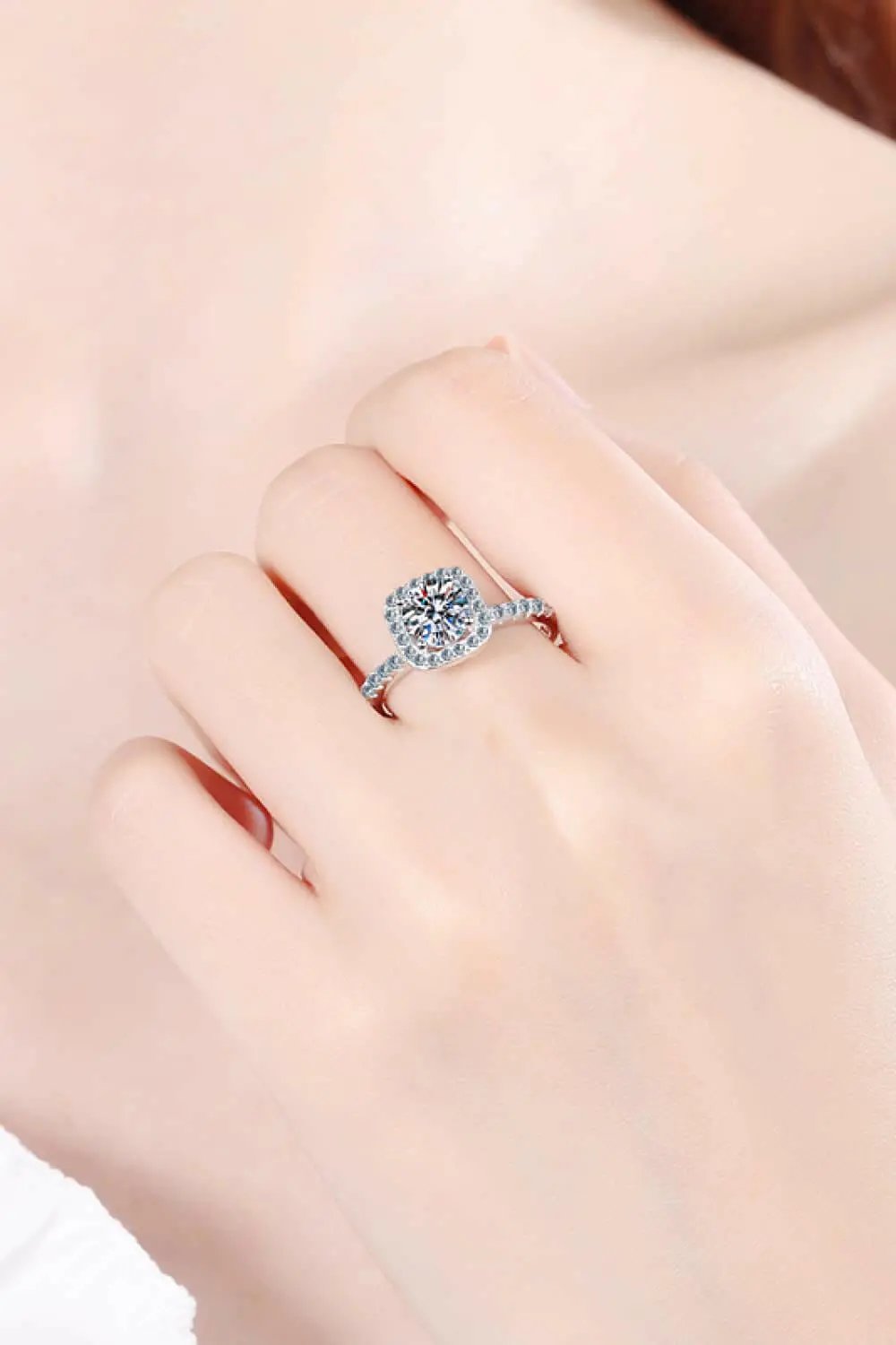 2 Carat Moissanite Square Halo Ring.