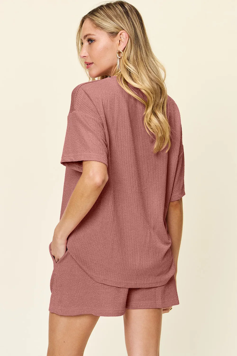 Double Take Full Size Round Neck Short Sleeve T-Shirt and Shorts Set - CHIC TB