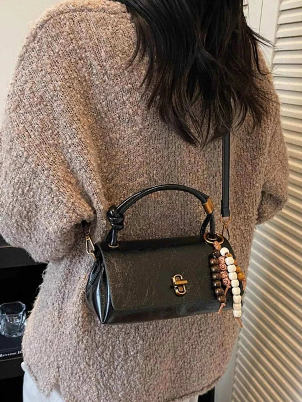 Leather Crossbody Bag with Bead Charm