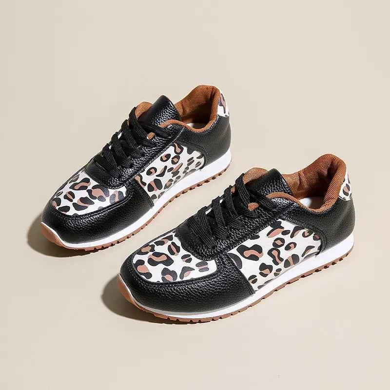 Leopard Round Toe Lace Up Sneakers