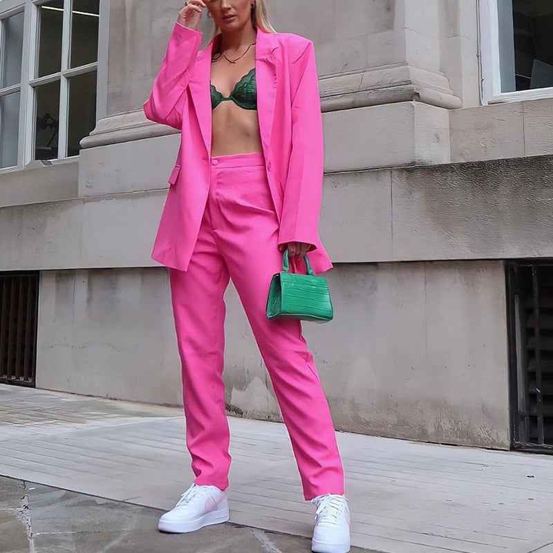 Fashion Turn-Down Collar Slim Fit Blazer Suit Women's Suit Set
