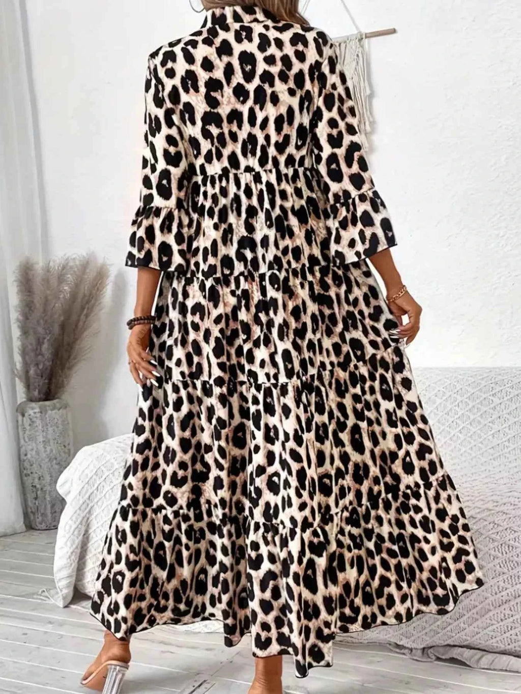 Leopard 3/4 Sleeve Midi Dress