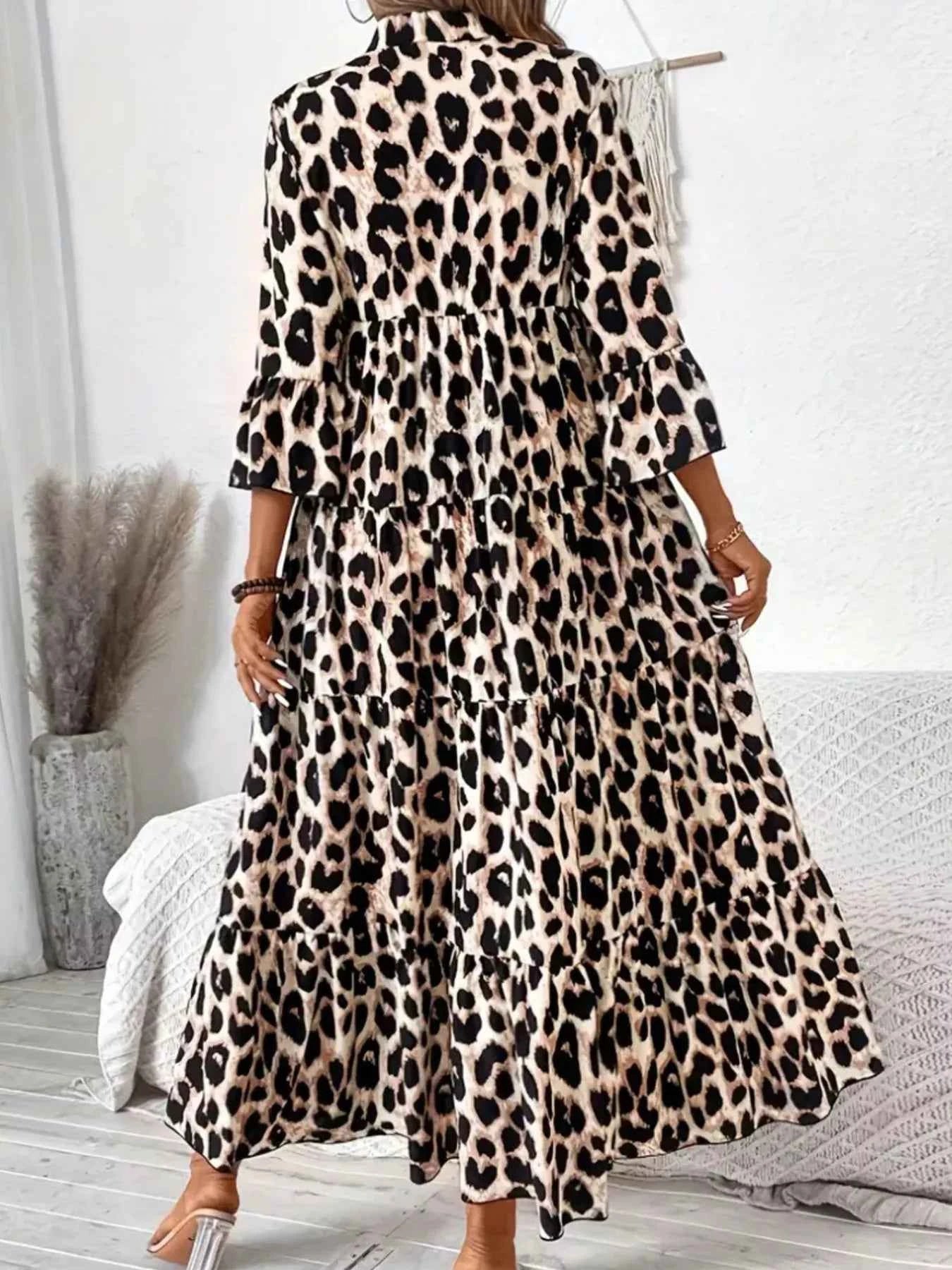 Leopard 3/4 Sleeve Midi Dress