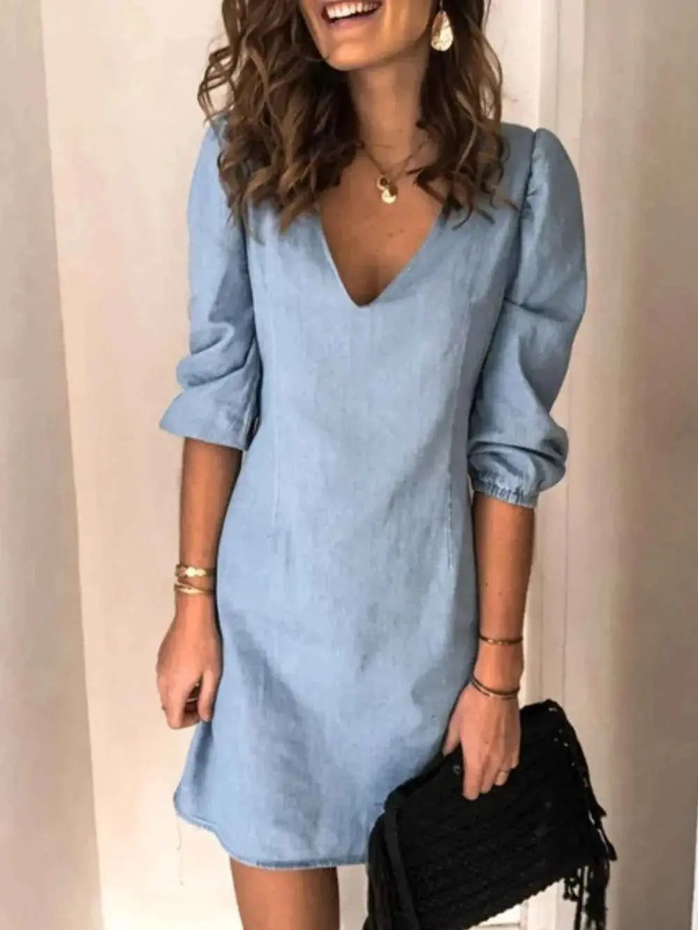 V-Neck Half Sleeve women Dress.