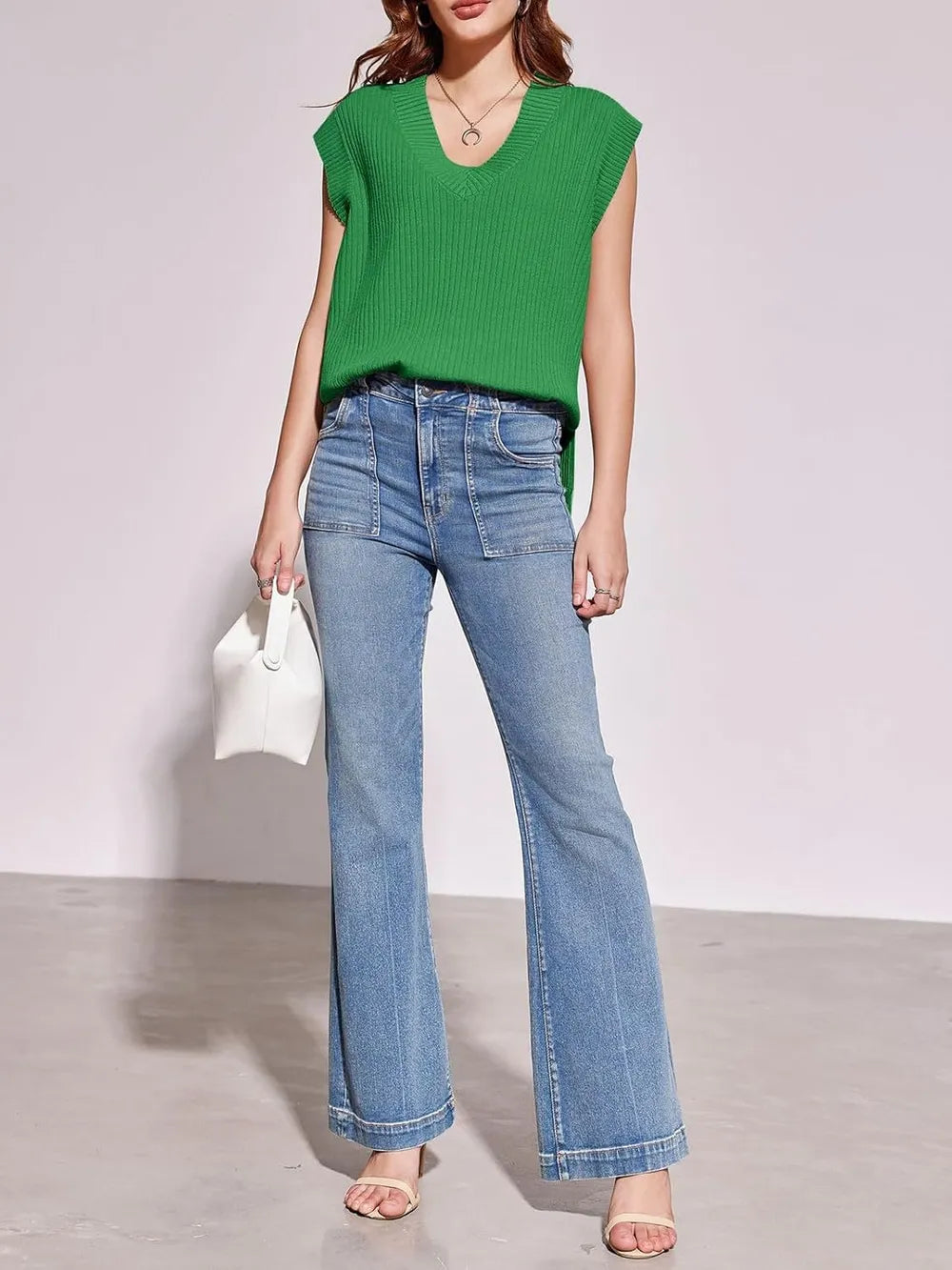 Lovelet Ribbed V-Neck Slit Sweater Vest.