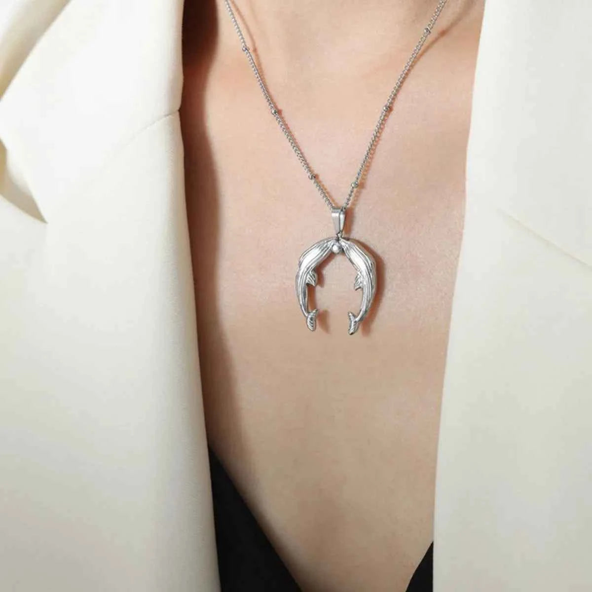 Gold Dolphin Jewelry Set with Necklace and Earrings