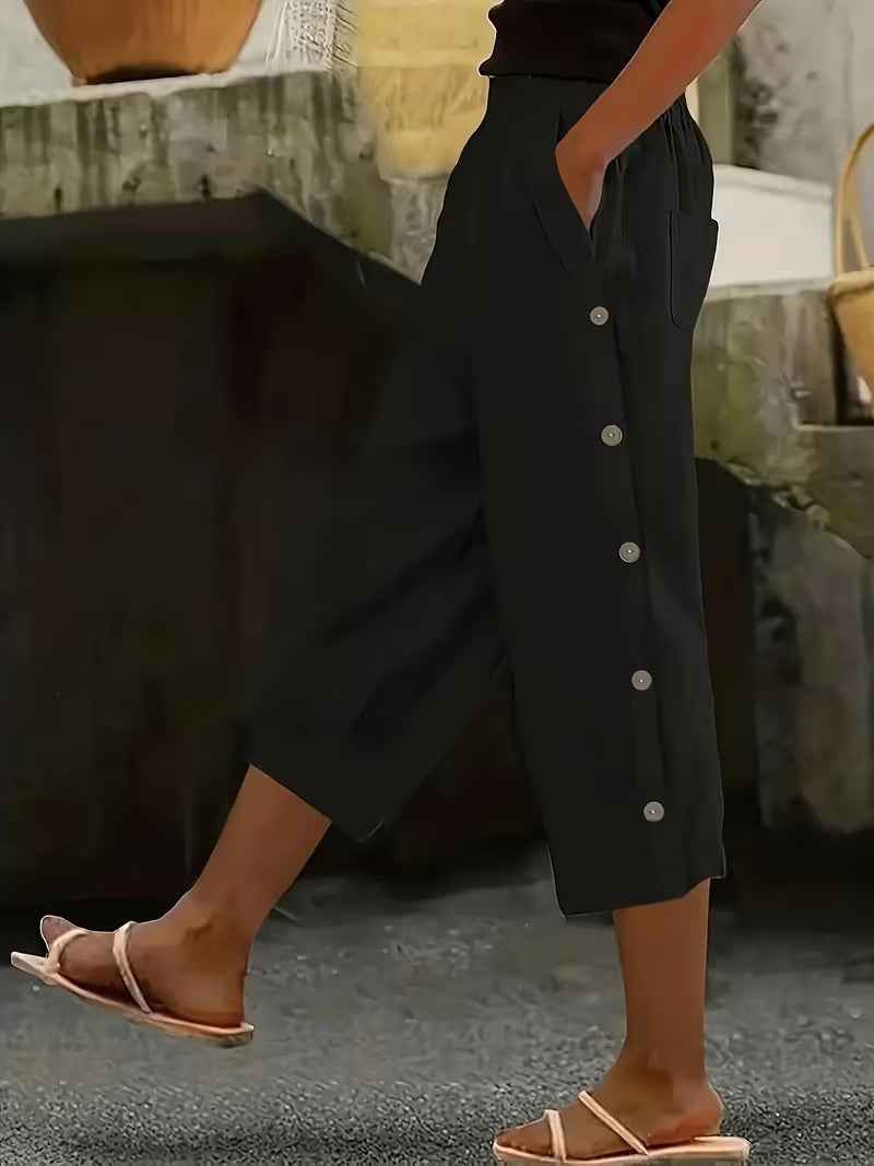 Solid-color High-waist Casual Pants Womens Loose-fitting And Versatile