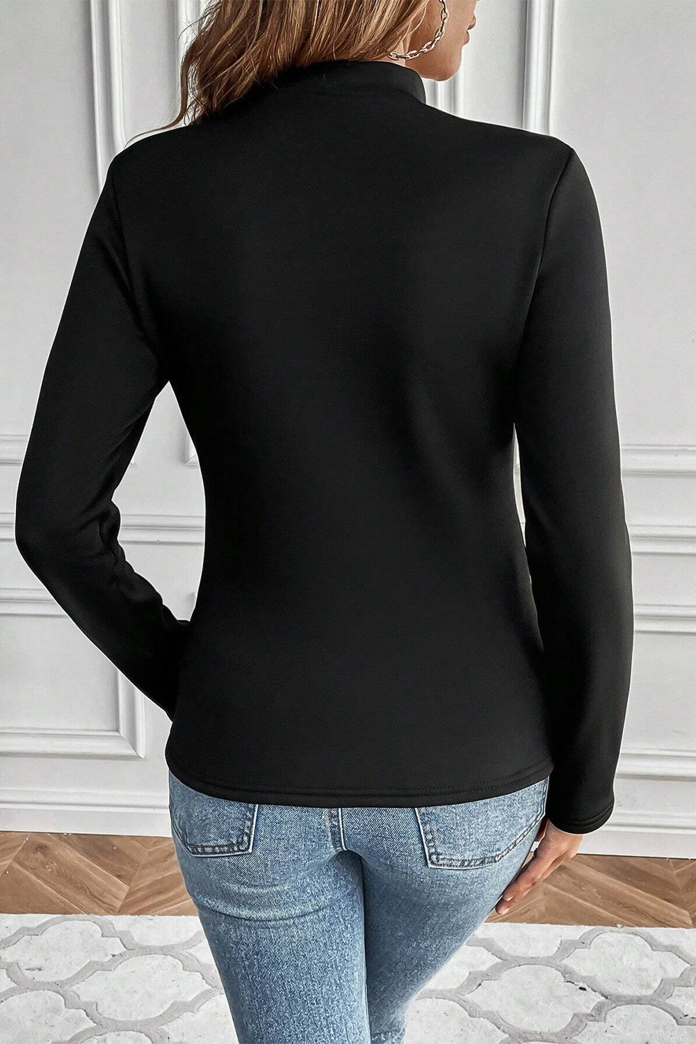 Black Mock Neck Thermal Lined Long Sleeve Tee Dear-Lover Dropshipping