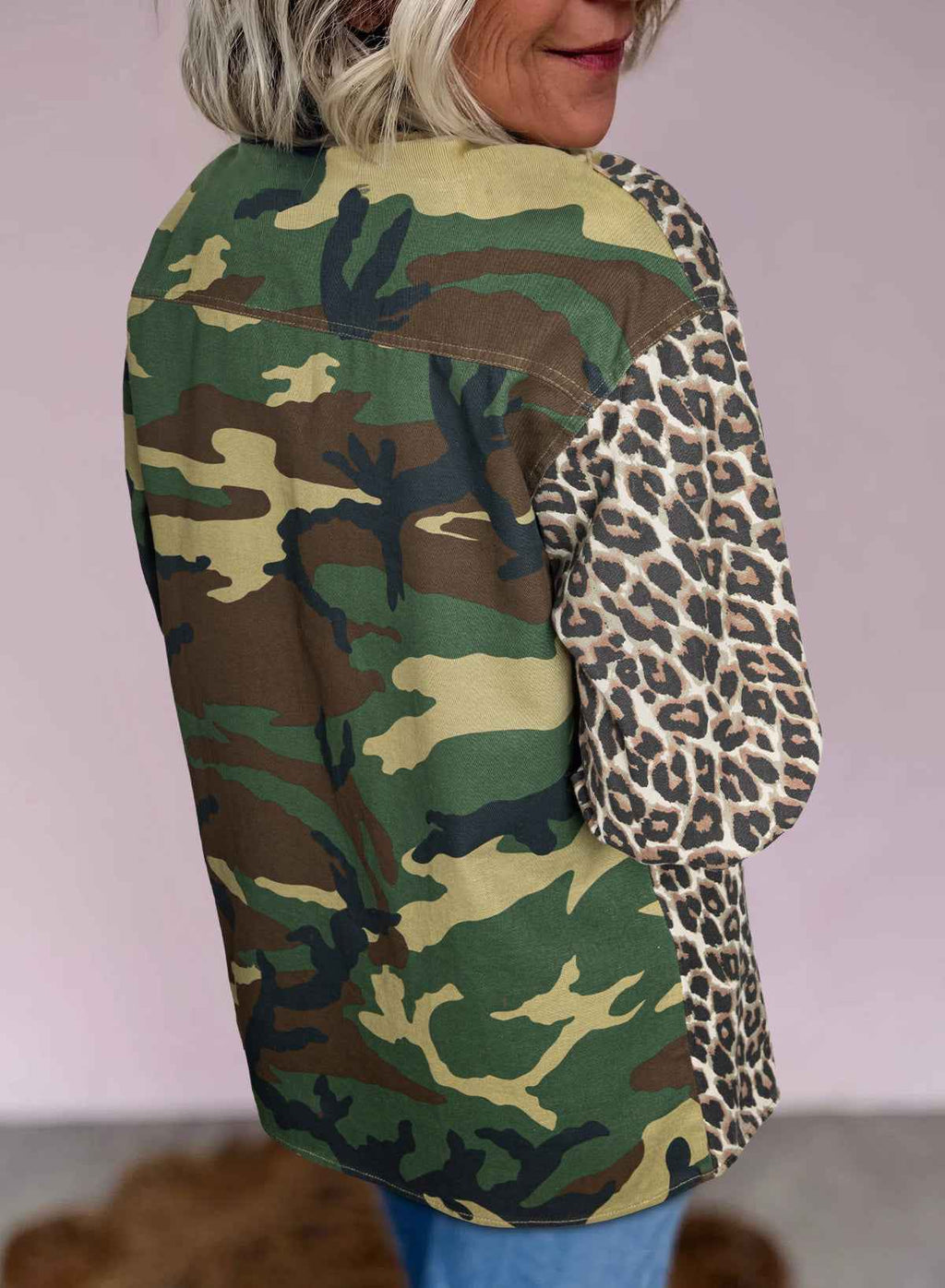 Brown Leopard Camo Patchwork Oversize Shacket