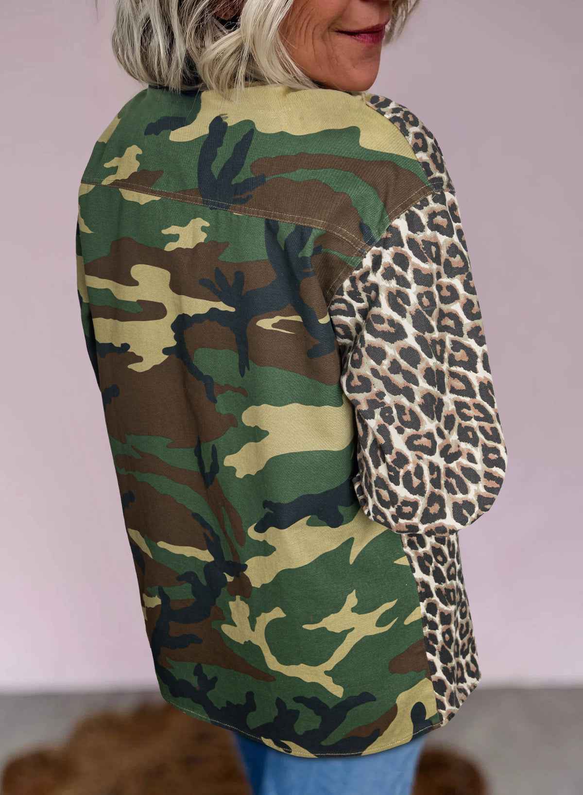 Brown Leopard Camo Patchwork Oversize Shacket