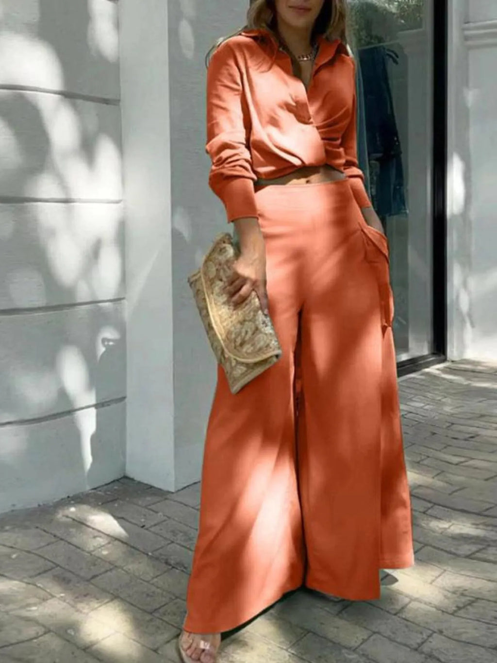 Long Sleeve Top and Pants Set Plus Size.