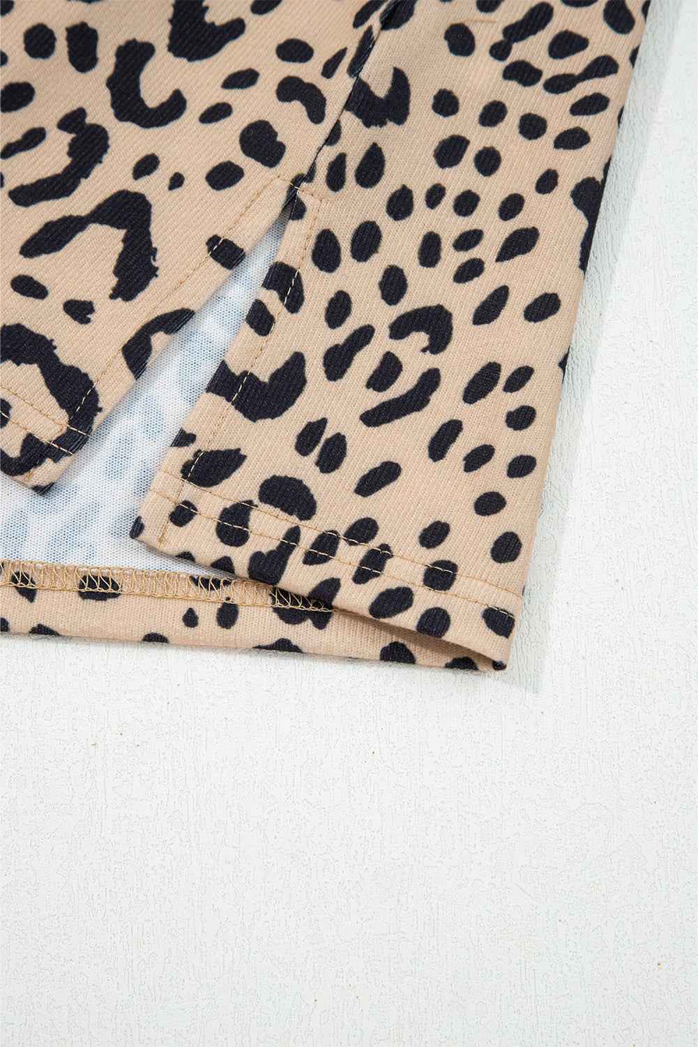 Khaki Leopard Print Long Batwing Sleeve Loose Top