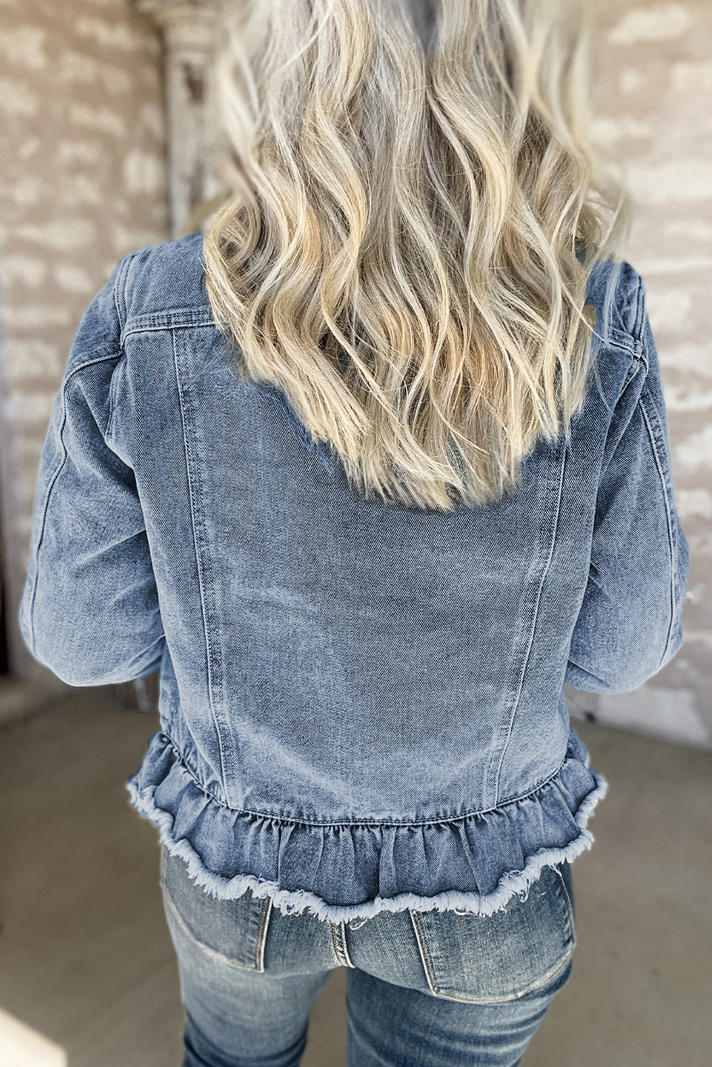 Beau Blue Ruffle Raw Hem Flap Pockets Denim Jacket Dear-Lover Dropshipping