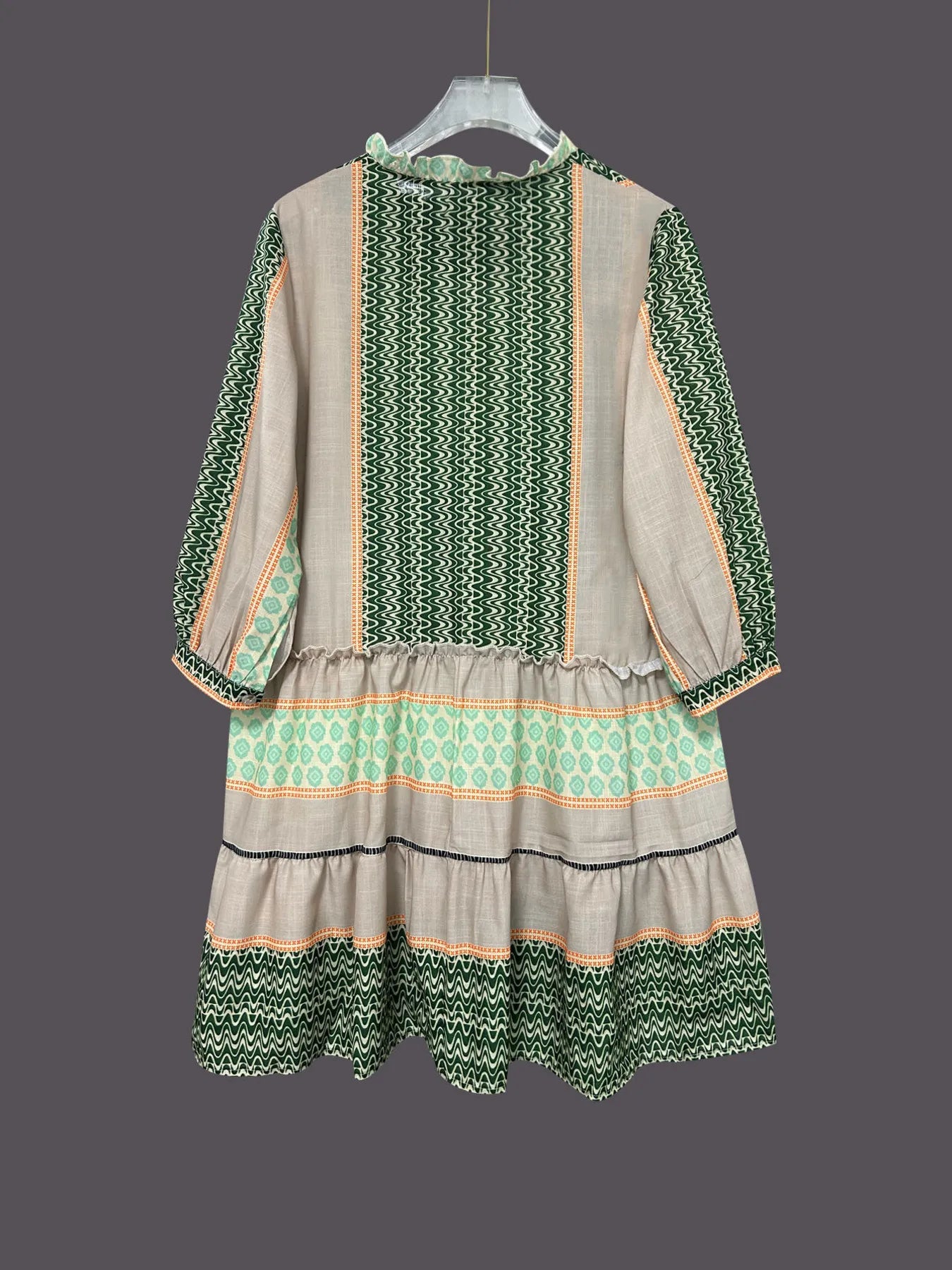 Printed Button Front Long Sleeve Dress.