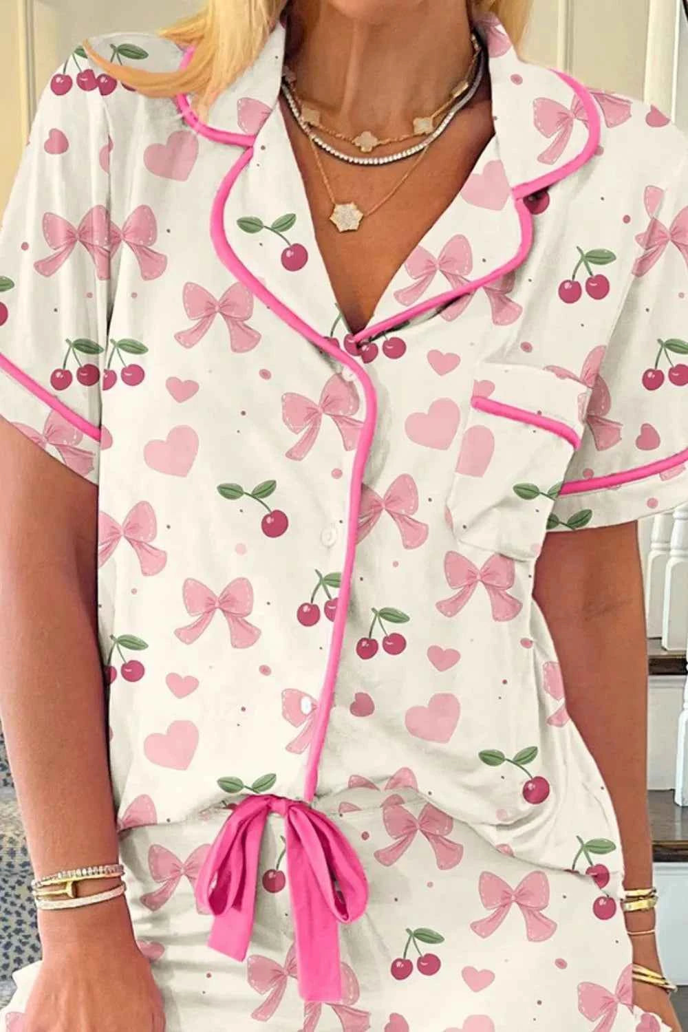Button Up Short Sleeve Top and Shorts Lounge Set