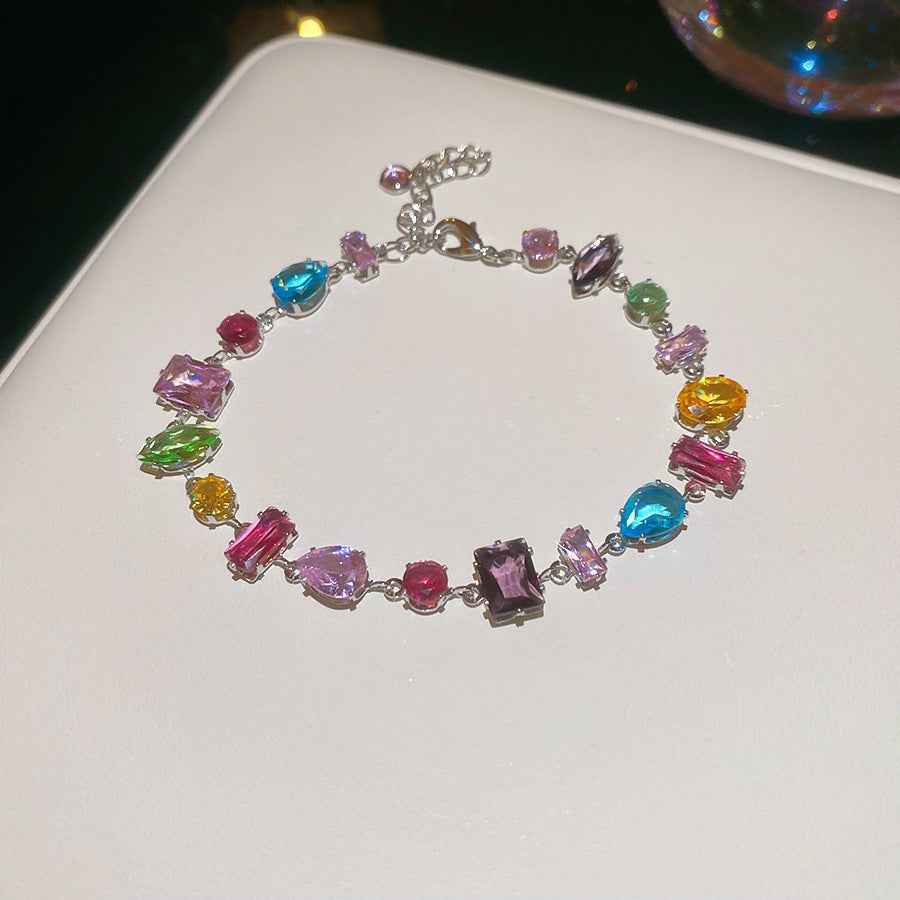 Ice Blue Zircon Bracelet Korean Ins Style  Dainty Bangle Luxury Premium Versatile Wrist Jewelry