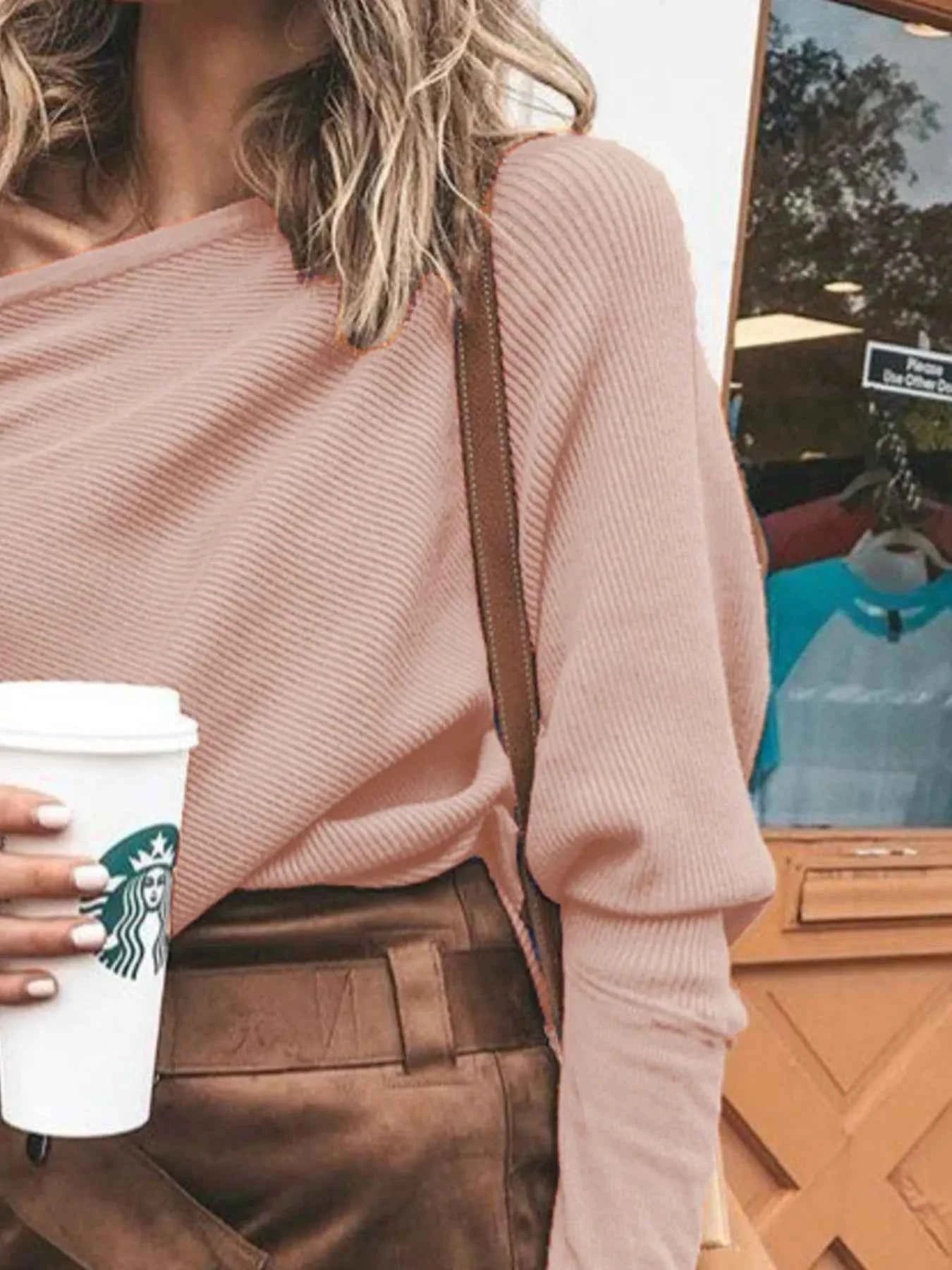 Full Size One-Shoulder Ribbed Sweater Plus Size.