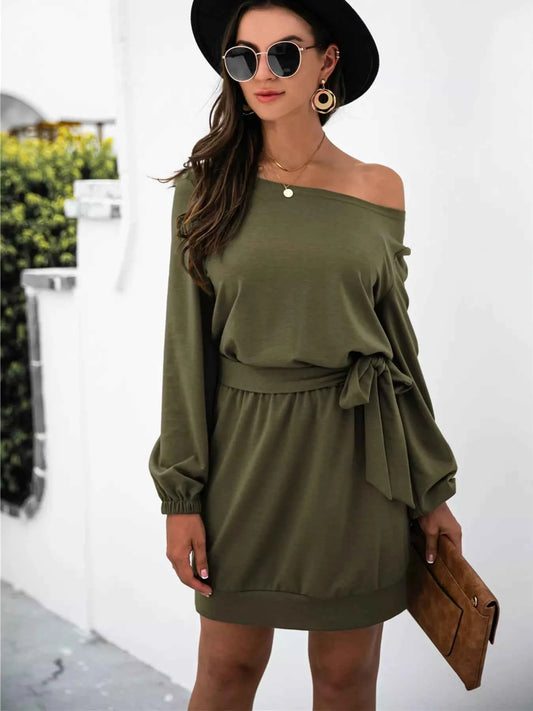 One Shoulder Tie Waist Dress