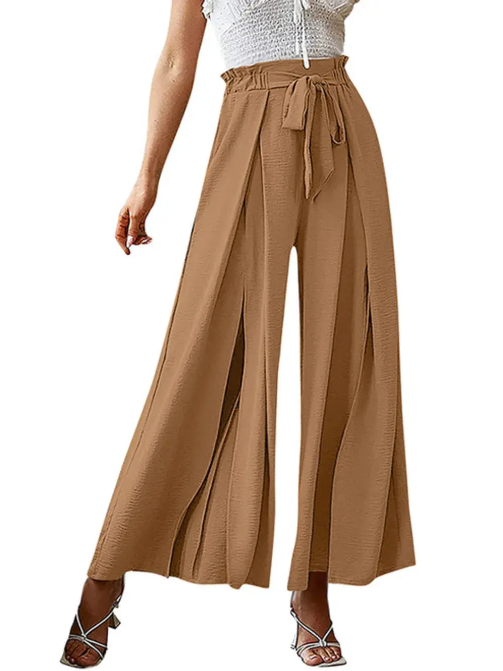 Tied Slit Wide Leg Pants.