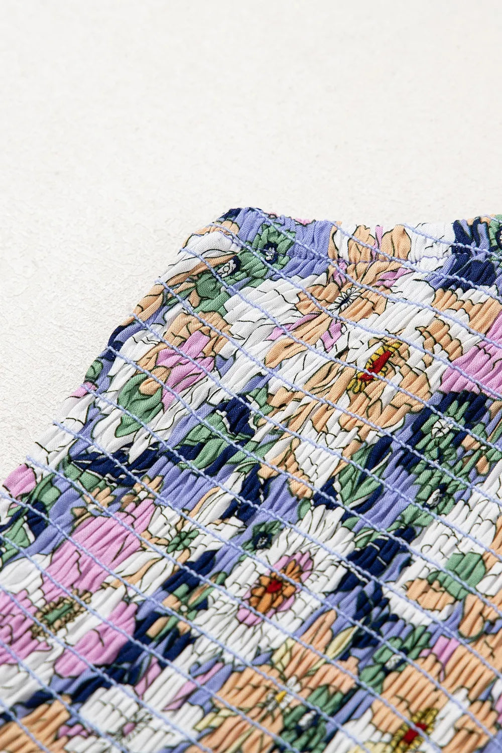 Floral Print Smocked High Waist Square Neck Jumpsuit.