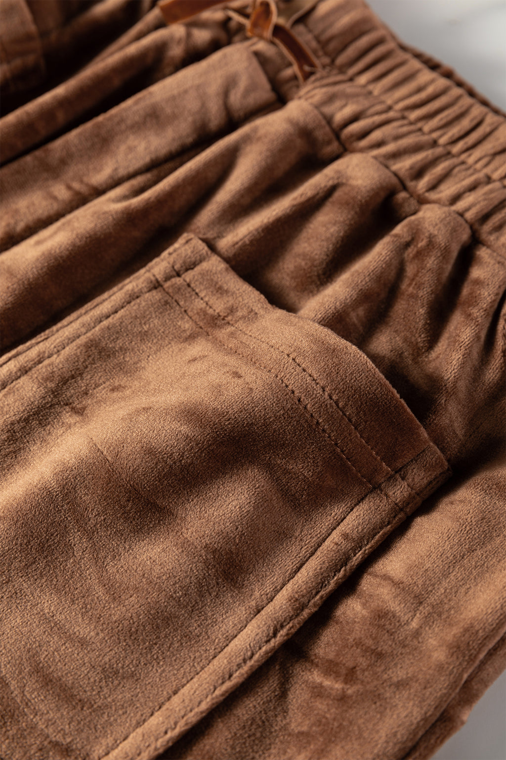 Coffee Straight Loose Drawstring Elastic High Waist Fleece Pants