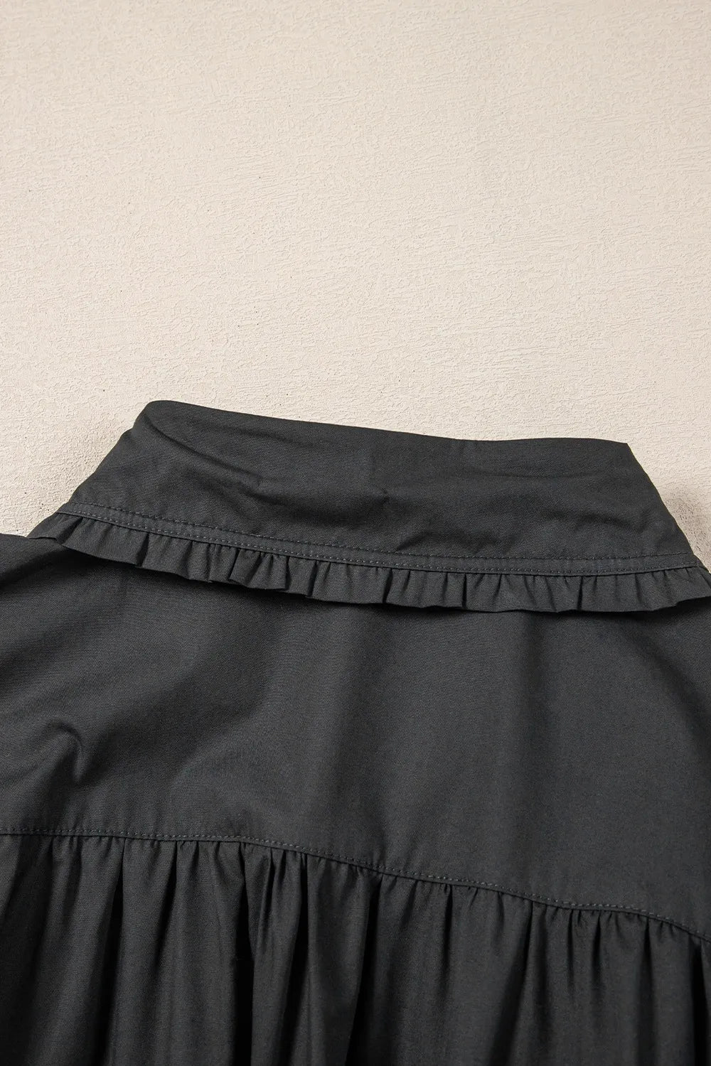 Button Down Puff Sleeve Ruffle Hem Dress.