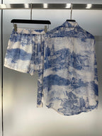 Two Piece Sets For Women Lapel Long Sleeve Spliced Button Shirts High Waist Shorts Summer Set Female New eprolo