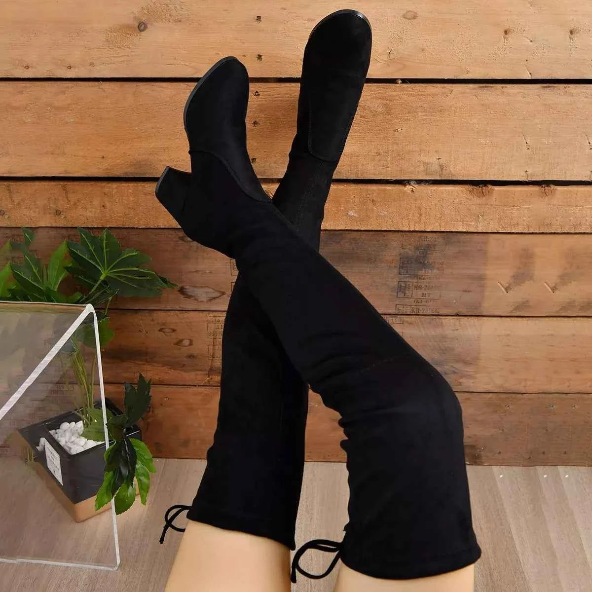 Round Toe Block Heels Boots