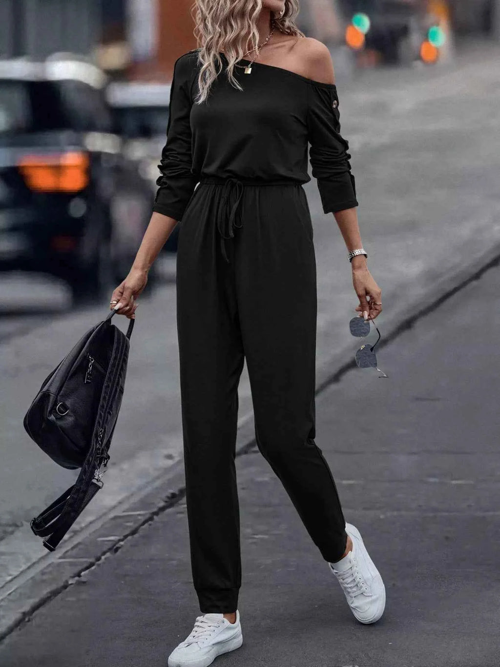 One Shoulder Long Sleeve Jumpsuit.