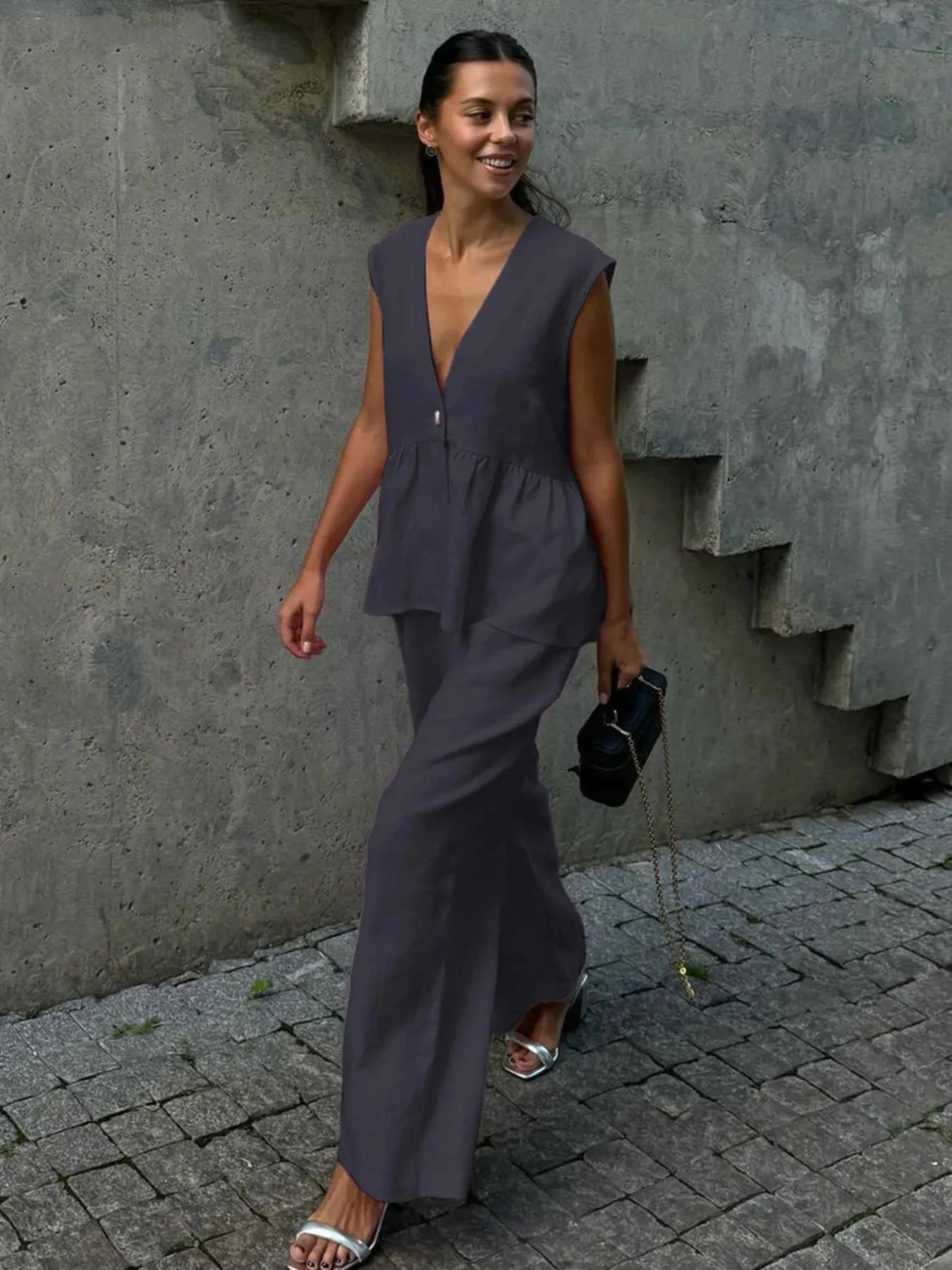 V-Neck Vest and Pants Set.