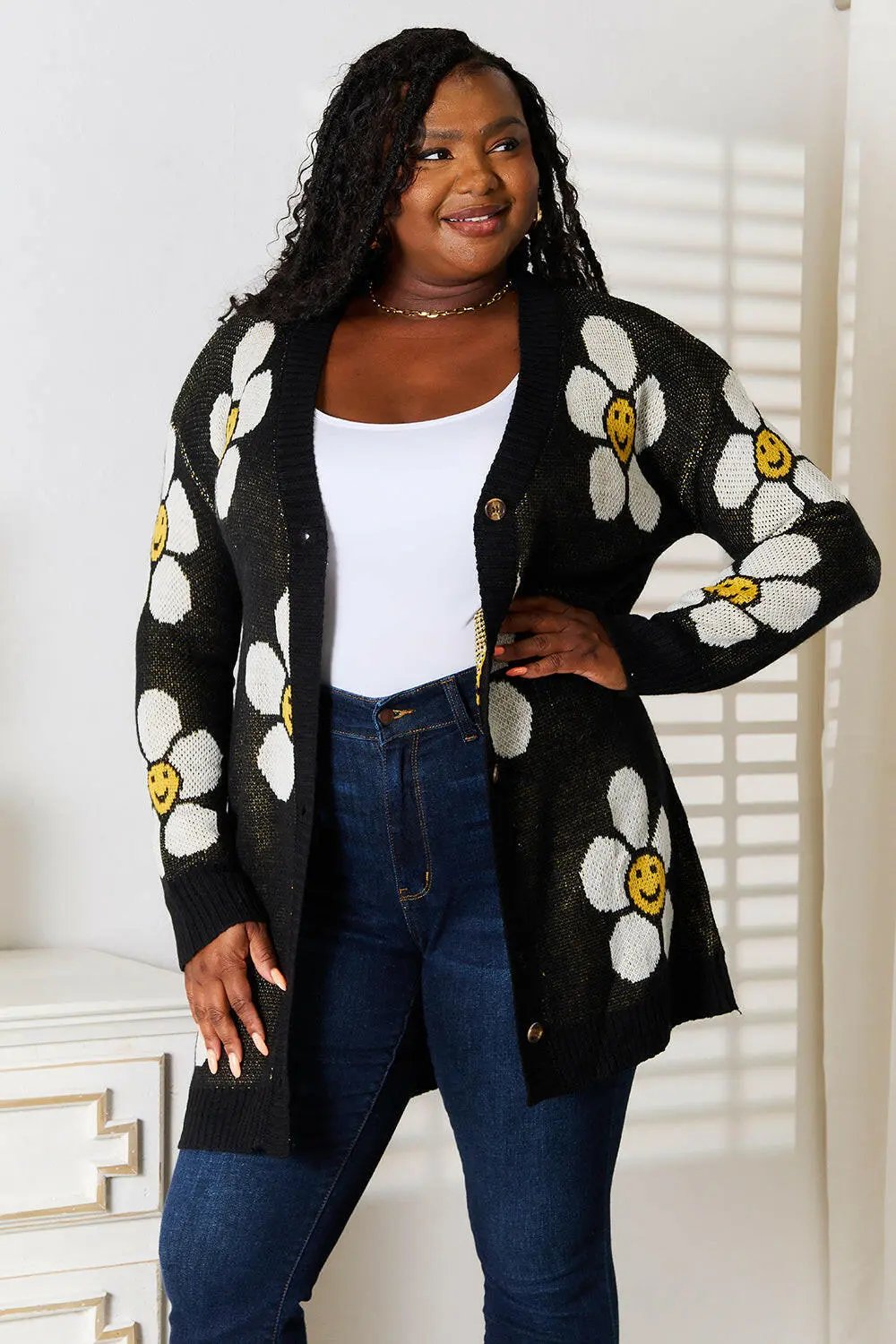 Perfee Floral Button Down Longline Cardigan.