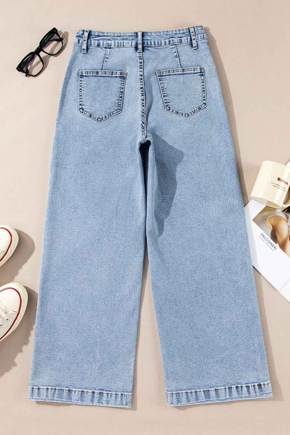 Light Blue Chic Patch Pocket Straight Leg Loose Jeans