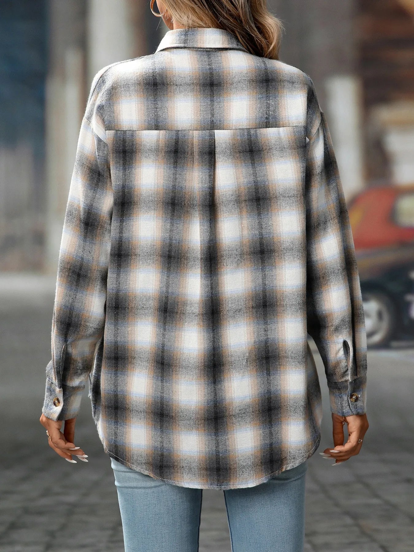 Oversized Plaid Button-Up Shirt.