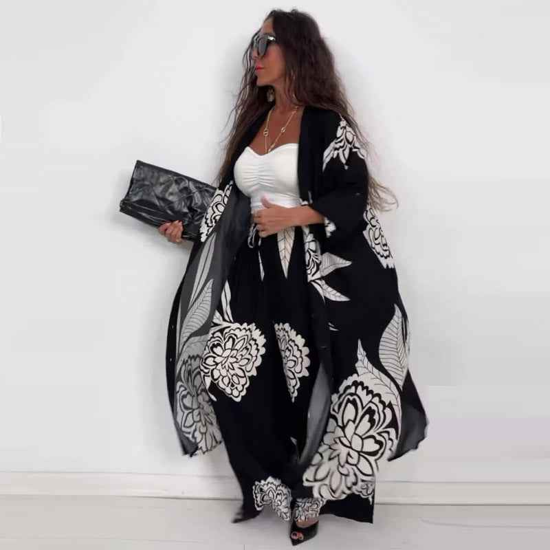 Printed top+wide leg pants two-piece set