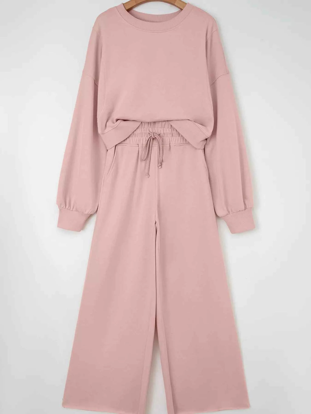 Drop Shoulder Puff Sleeve Crop Top and Drawstring Wide Leg Pants Set