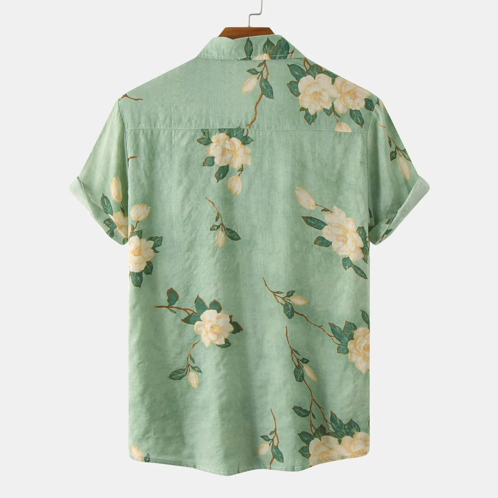 Men's Plus Size Floral Print Short Sleeve Button Down Shirt.