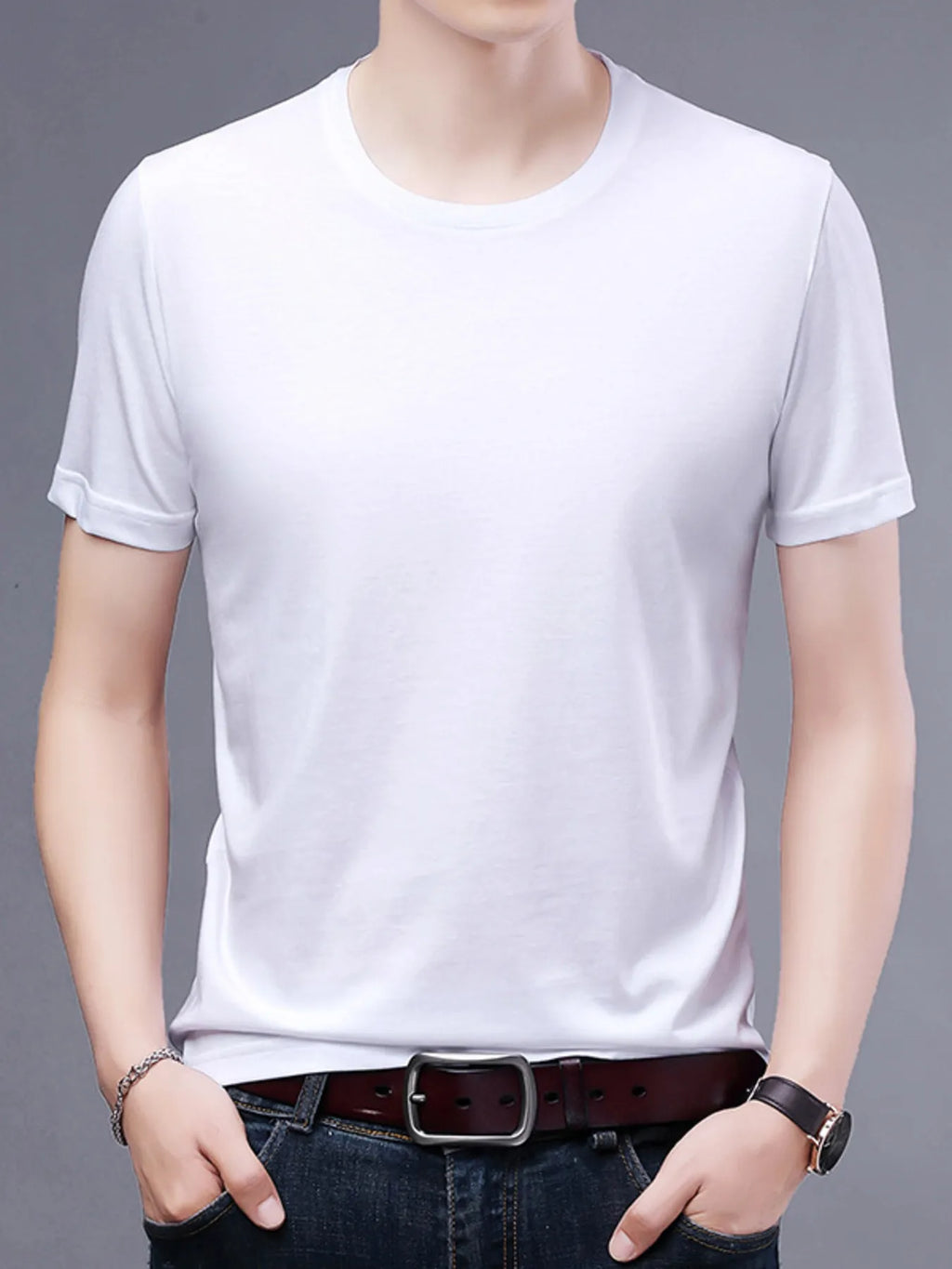 Men's Plus Size Classic Crew Neck Basic T-Shirt.
