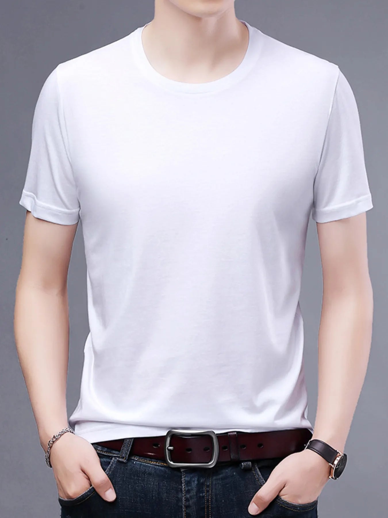 Men's Plus Size Classic Crew Neck Basic T-Shirt.