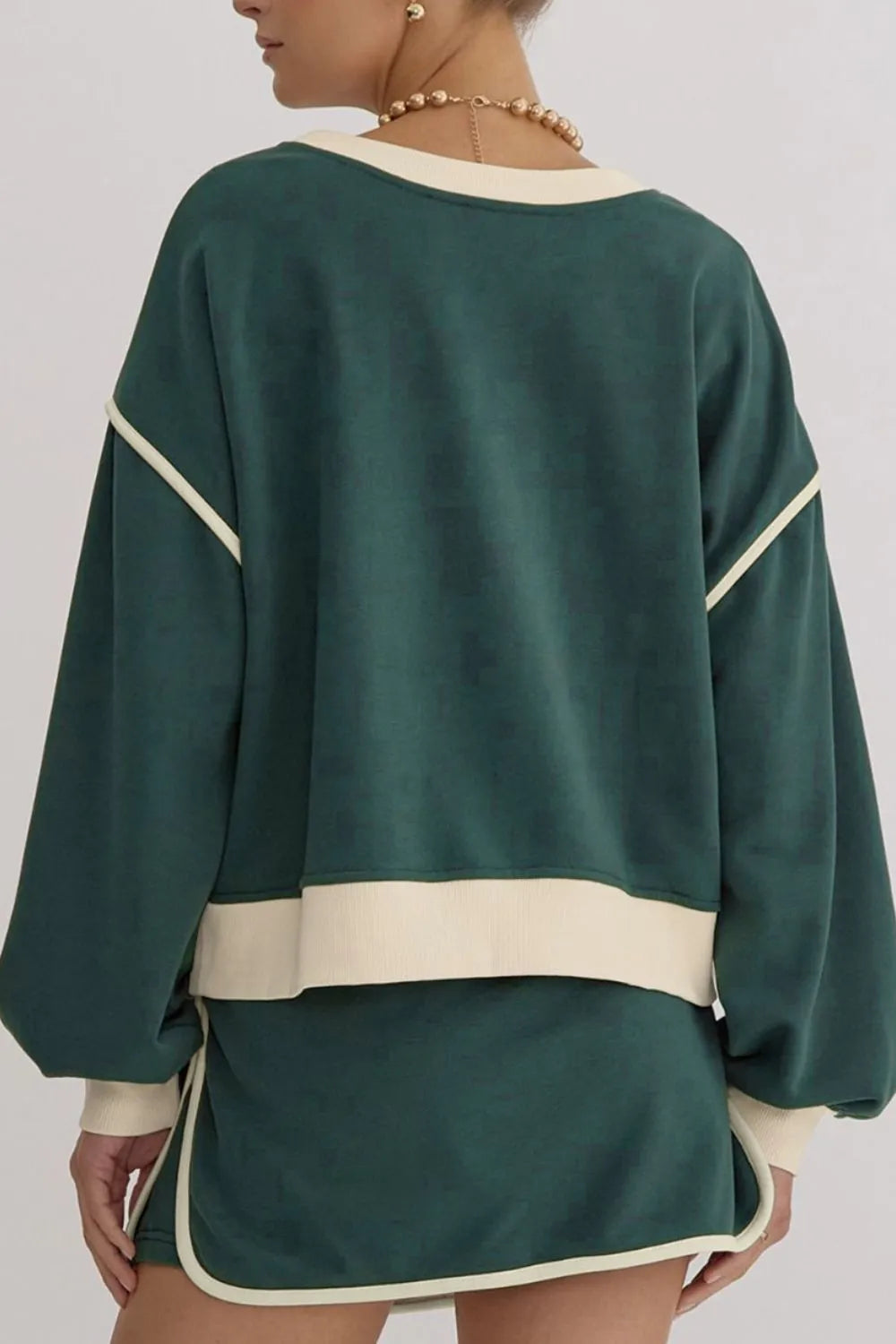 Contrast Trim Round Neck Top and Skort Set.