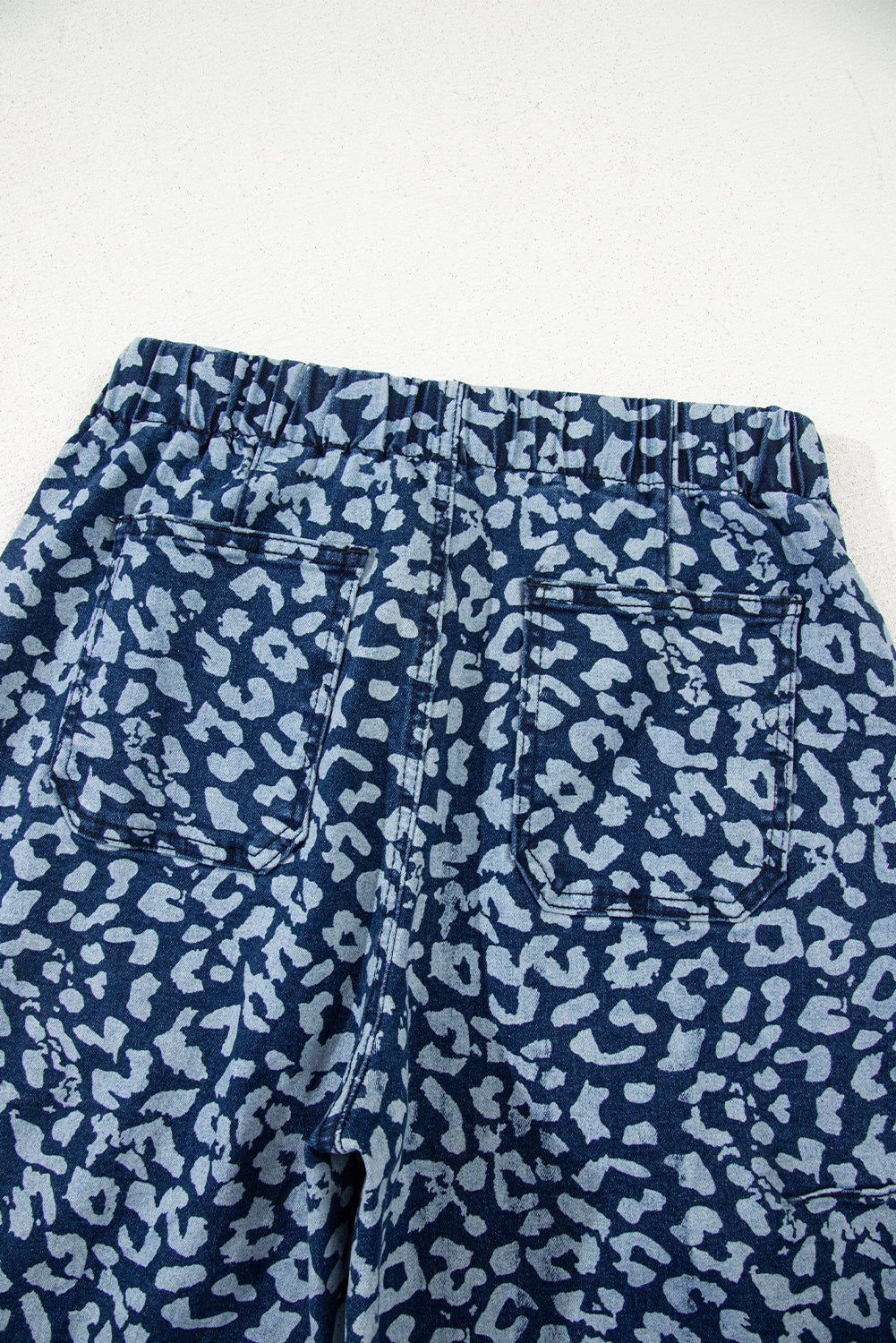 Blue Leopard Printed Drawstring Elastic Waistband Pocketed Wide Leg Jeans Dear-Lover Dropshipping