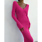 Elegant Pleated A-line Midi Dresses Female V-neck Casual eprolo