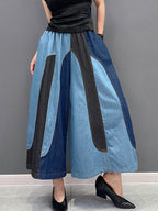 Fashion Casual Patchwork Elastic Waist Wide Leg Pants Ankle Length Pants Trendy Women Pants eprolo