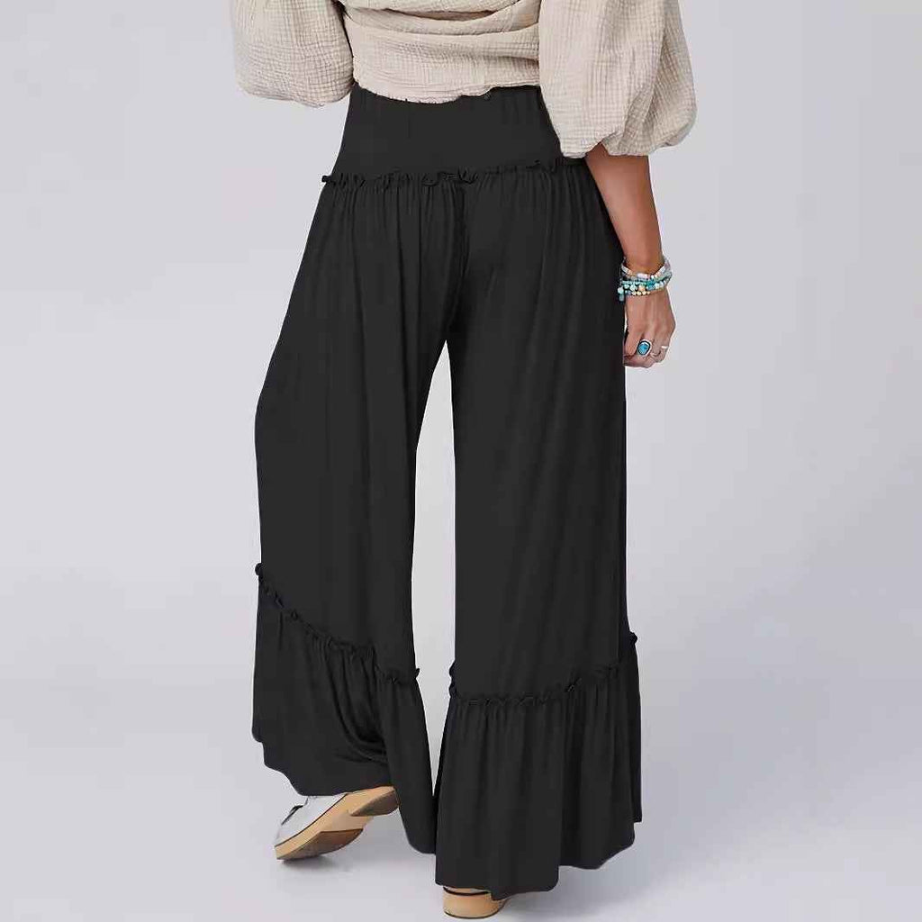 High waisted casual pants for women with drawstring and wide leg pants for women